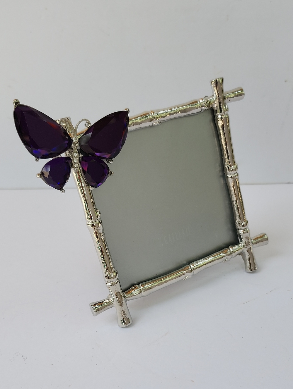 Z GALLERIE SILVER PICTURE FRAME WITH JEWELED BUTTERFLY